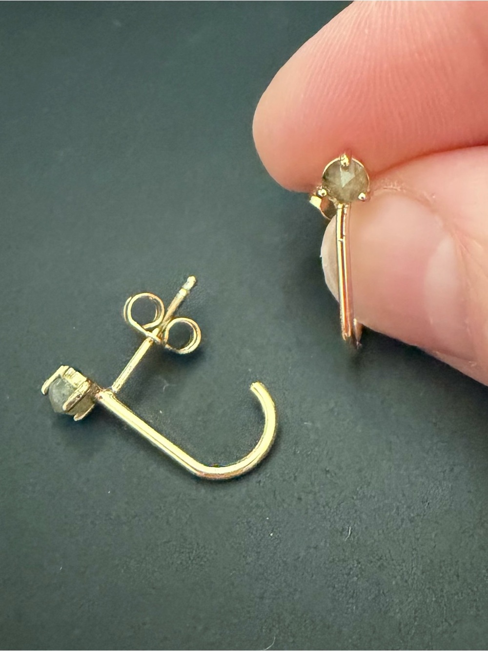 Anthropologie Labradorite Gold-Tone Hook Stud Earrings